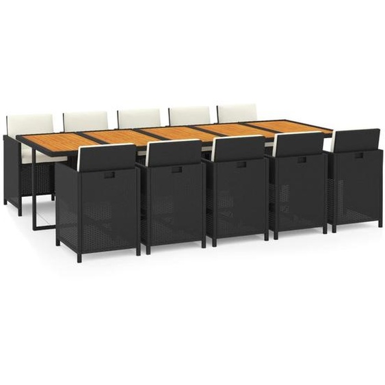 vidaXL Ensemble de jardin 11 pièces avec coussins Poly rotin noir
