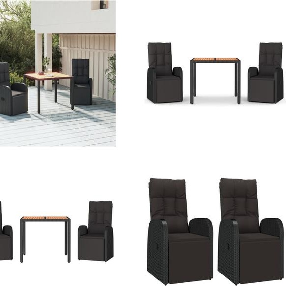 vidaXL Ensemble de jardin 3 pièces Noir Poly Rotin & Bois Massif Acacia - Salon de jardin - Salon de jardin - Salon Terrasse