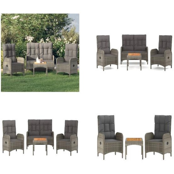 vidaXL Ensemble de jardin 4 pièces avec coussins Gris Poly rotin - Garden dining group - Garden dining group - Dining group Terrasse