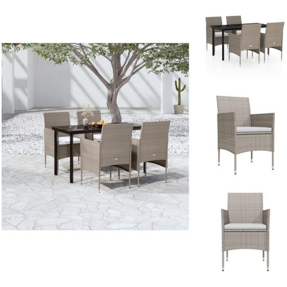 vidaXL Ensemble de jardin 5 pièces avec coussins Beige et Noir - Ensemble de meubles de jardin