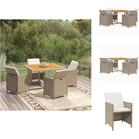 vidaXL Ensemble de jardin 5 pièces avec coussins Poly Rotin Beige - Ensemble de meubles de jardin
