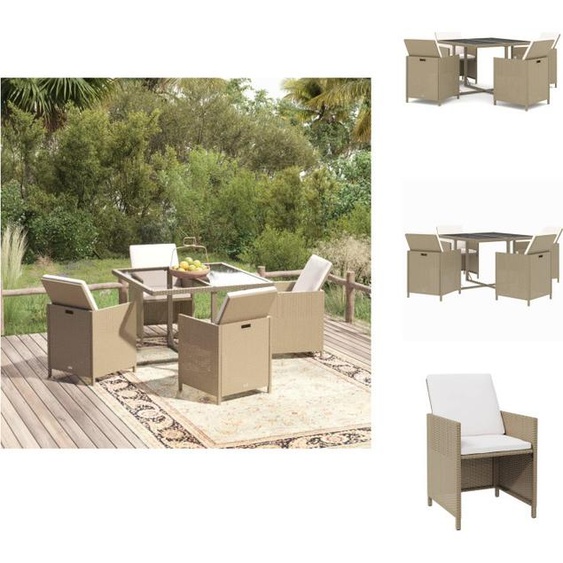 vidaXL Ensemble de jardin 5 pièces avec coussins Poly Rotin Beige - Ensemble de meubles de jardin