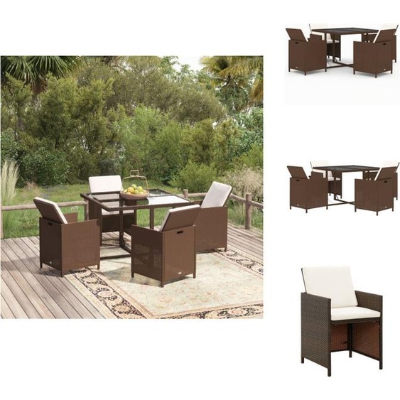vidaXL Ensemble de jardin 5 pièces avec coussins Poly Rotin Marron - Ensemble de meubles de jardin