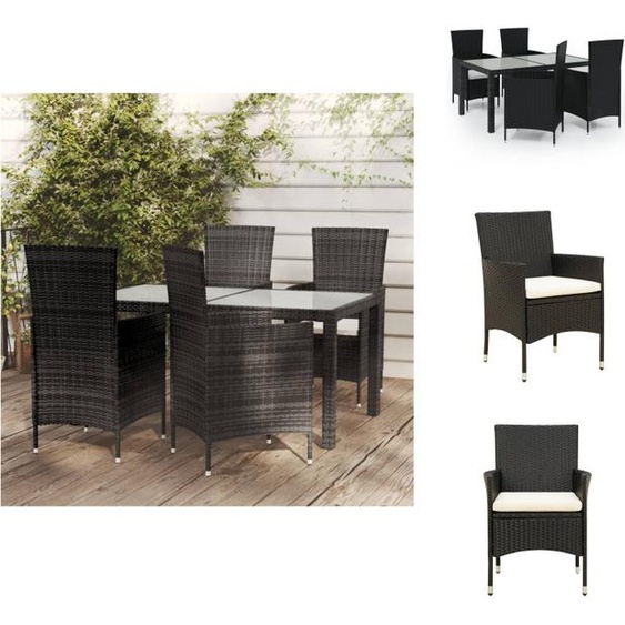 vidaXL Ensemble de jardin 5 pièces avec coussins Poly Rotin Noir - Ensemble de meubles de jardin