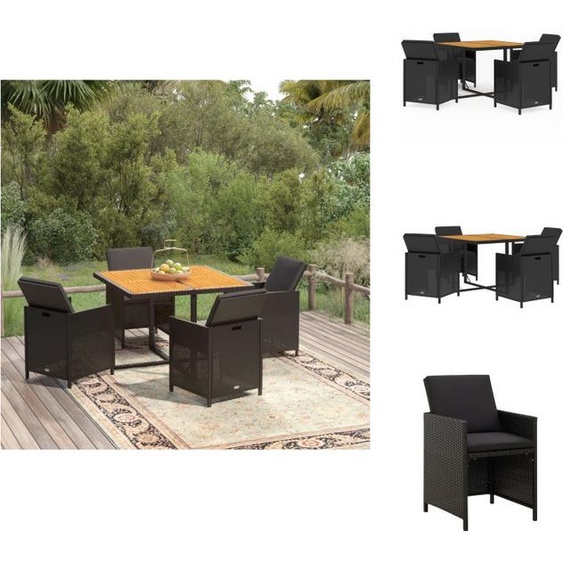 vidaXL Ensemble de jardin 5 pièces avec coussins Poly rotin noir - Ensemble de meubles de jardin