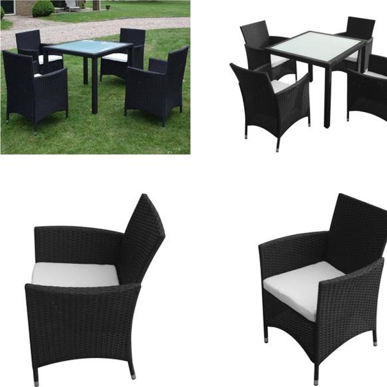 vidaXL Ensemble de jardin 5 pièces avec coussins Poly Rotin Noir - Ensemble de Meubles de Jardin - Table Et Chaises De Jardin