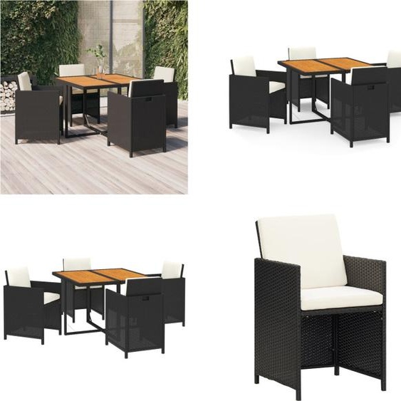 vidaXL Ensemble de jardin 5 pièces avec coussins Poly Rotin Noir - Salon de jardin - Salon de jardin - Poly Rotin - Salon dextérieur