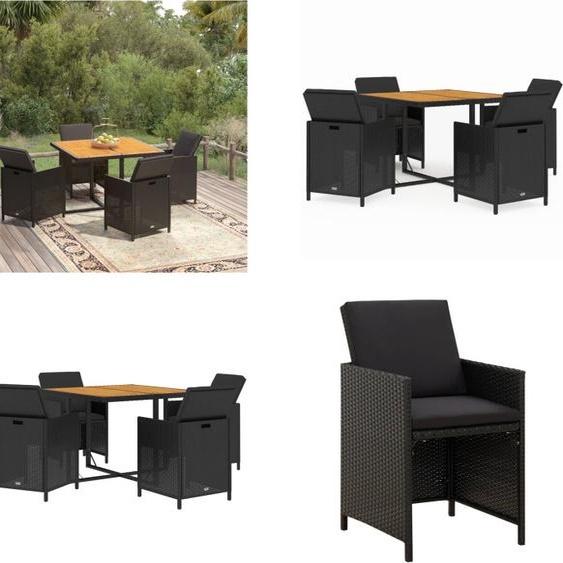 vidaXL Ensemble de jardin 5 pièces avec coussins Poly Rotin Noir - Salon de jardin - Salon de jardin - Poly Rotin - Salon dextérieur