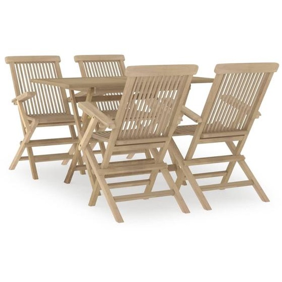vidaXL Ensemble de jardin 5 pièces Gris Bois massif Teck