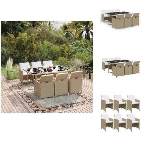 vidaXL Ensemble de jardin 7 pièces avec coussins Poly Rotin Beige - Ensemble de meubles de jardin