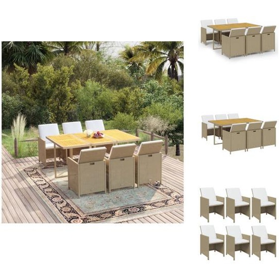 vidaXL Ensemble de jardin 7 pièces avec coussins Poly Rotin Beige - Ensemble de meubles de jardin