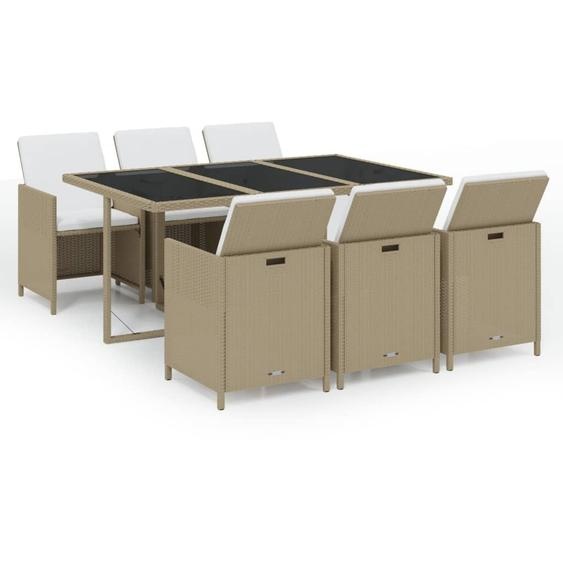 vidaXL Ensemble de jardin 7 pièces avec coussins Poly rotin Beige