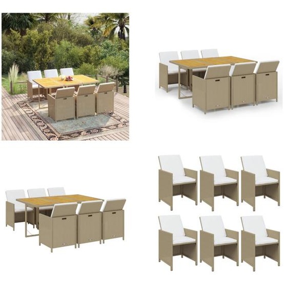 vidaXL Ensemble de jardin 7 pièces avec coussins Poly Rotin Beige - Garden dining group - Garden dining group - Outdoor dining group