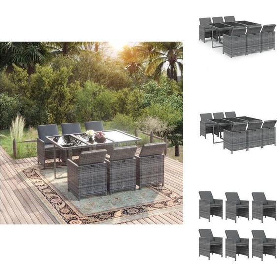 vidaXL Ensemble de jardin 7 pièces avec coussins Poly Rotin Gris - Ensemble de meubles de jardin