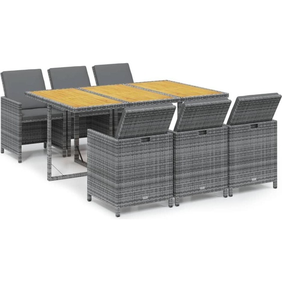 vidaXL Ensemble de jardin 7 pièces avec coussins Poly rotin gris