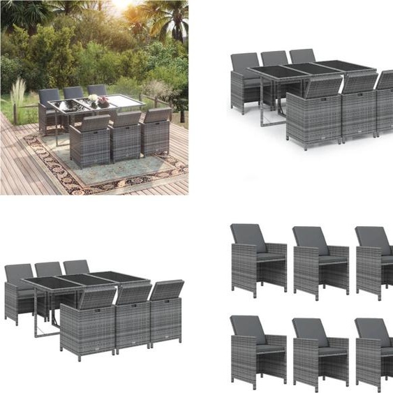 vidaXL Ensemble de jardin 7 pièces avec coussins Poly Rotin Gris - Garden Dining Group - Garden Dining Group - Outdoor Dining Group