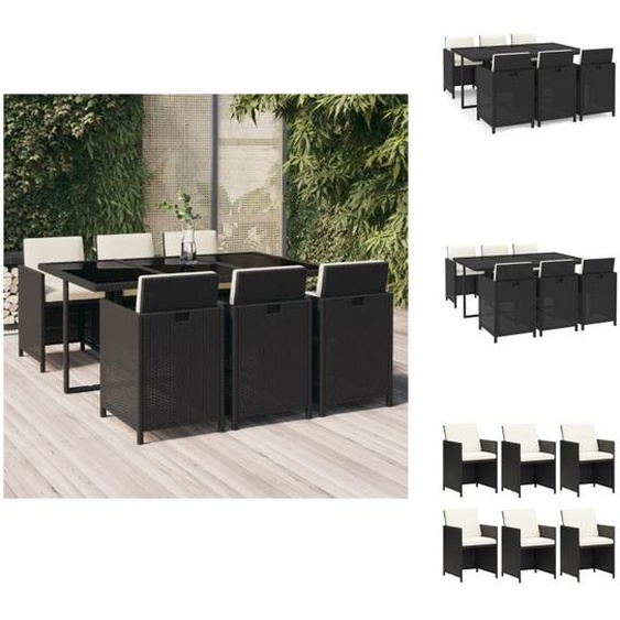 vidaXL Ensemble de jardin 7 pièces avec coussins Poly rotin noir - Ensemble de meubles de jardin