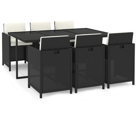 vidaXL Ensemble de jardin 7 pièces avec coussins Poly rotin noir