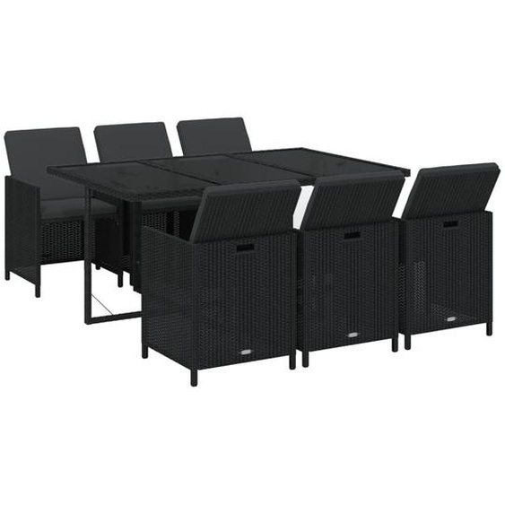 vidaXL Ensemble de jardin 7 pièces avec coussins Poly rotin noir