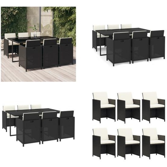 vidaXL Ensemble de jardin 7 pièces avec coussins Poly Rotin Noir - Salon de jardin - Salon de jardin - Poly Rotin - Salon dextérieur
