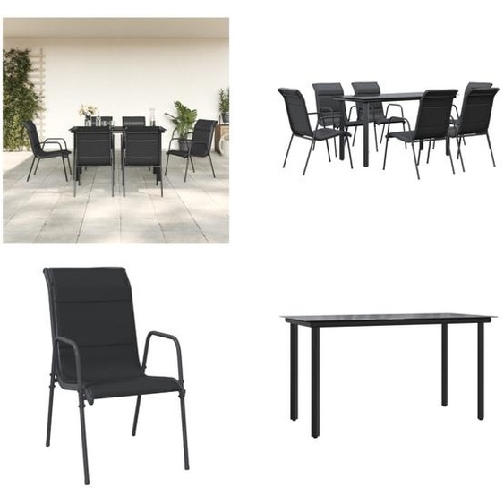 vidaXL Ensemble de jardin 7 pièces noir acier et textilène - Ensemble de jardin - Salon de jardin - Salon dextérieur - Table de jardin