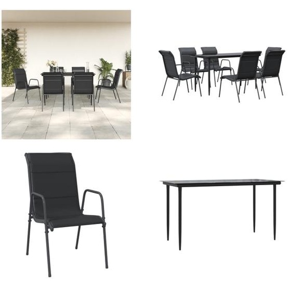 vidaXL Ensemble de jardin 7 pièces noir acier et textilène - Ensemble de jardin - Salon de jardin - Salon dextérieur - Table de jardin