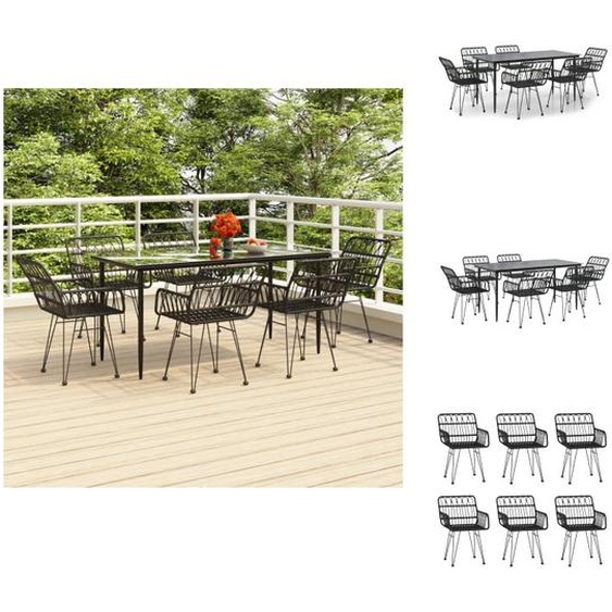 vidaXL Ensemble de jardin 7 pièces noir Poly rotin - Meubles de jardin