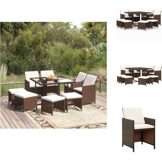 vidaXL Ensemble de jardin 9 pièces avec coussins Poly Rotin Marron - Ensemble de meubles de jardin