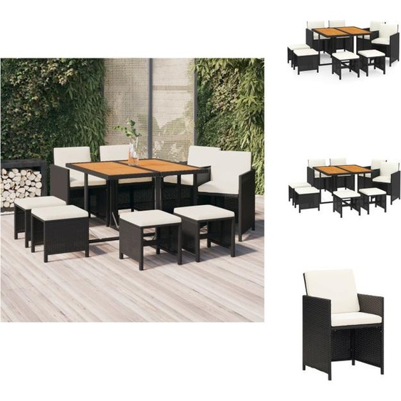 vidaXL Ensemble de jardin 9 pièces avec coussins Poly rotin noir - Ensemble de meubles de jardin