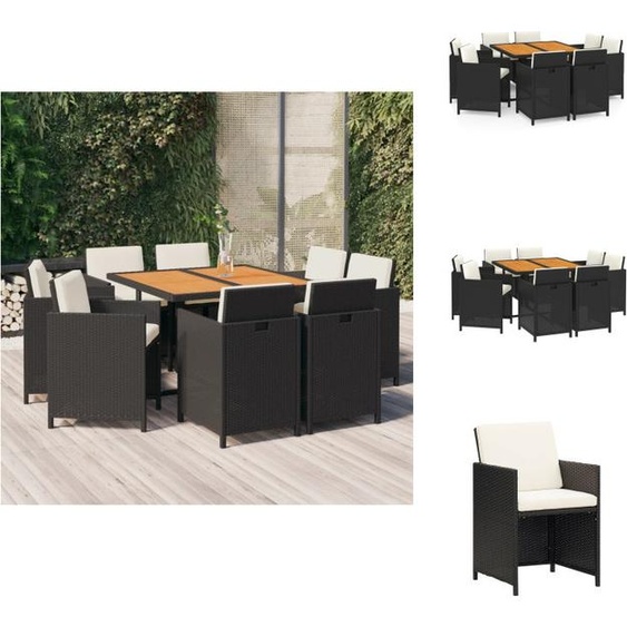 vidaXL Ensemble de jardin 9 pièces avec coussins Poly rotin noir - Ensemble de meubles de jardin