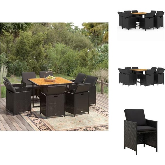 vidaXL Ensemble de jardin 9 pièces avec coussins Poly rotin noir - Ensemble de meubles de jardin