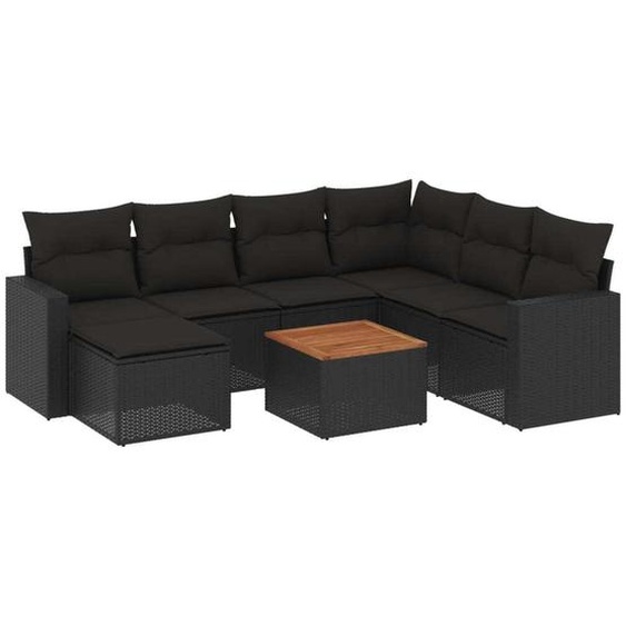 vidaXL Ensemble de jardin canapé 8 pièces avec coussins noir poly rotin