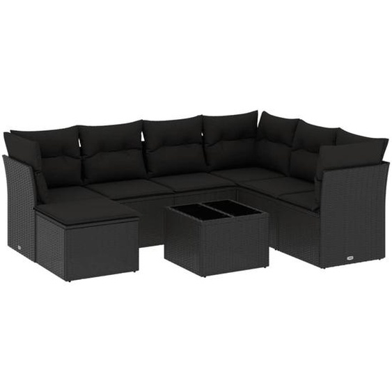 vidaXL Ensemble de jardin canapé 8 pièces avec coussins noir poly rotin
