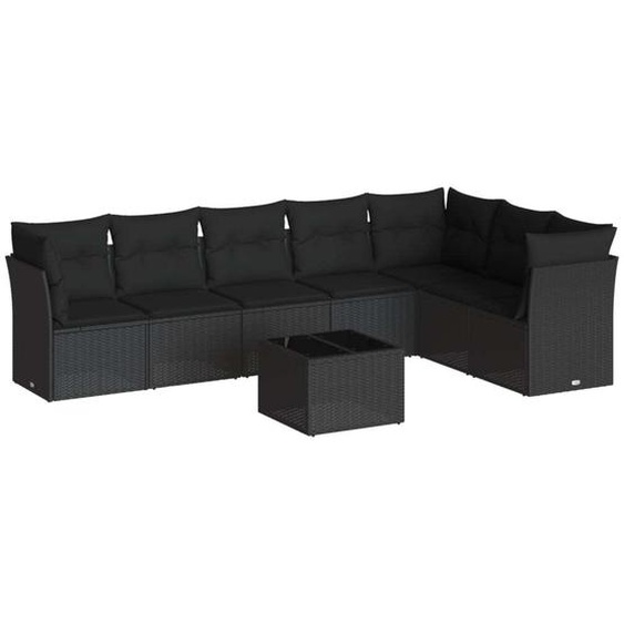 vidaXL Ensemble de jardin canapé 8 pièces avec coussins noir poly rotin