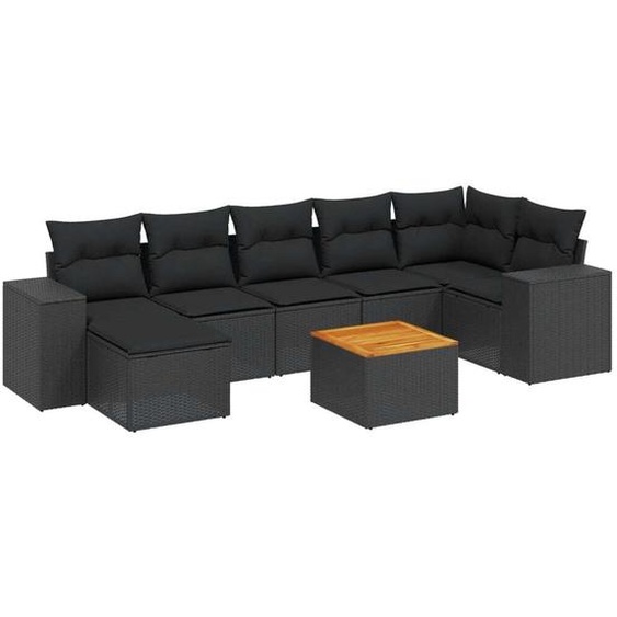 vidaXL Ensemble de jardin canapé 8 pièces avec coussins noir poly rotin