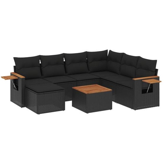 vidaXL Ensemble de jardin canapé 8 pièces avec coussins noir poly rotin