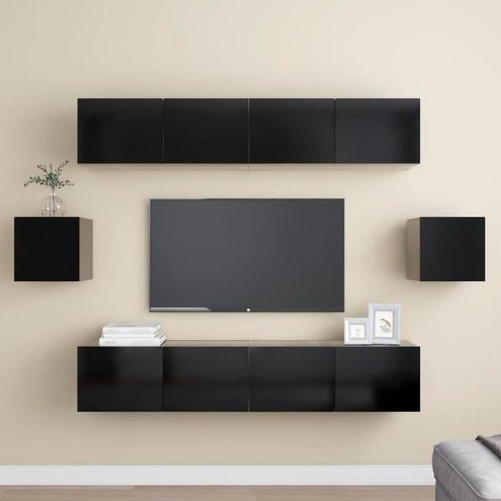 vidaXL Ensemble de meuble TV 6 pcs Noir Aggloméré