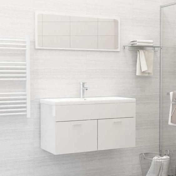 vidaXL Ensemble de Meubles de Bain, Ensemble de Armoires avec Rangement, Organisateur de Toilette, Blanc Brillant Bois 3070889