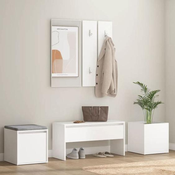 vidaXL Ensemble de Meubles de Couloir Ensemble de Vestiaire Banc dEntrée Miroir Jardinière Salon Intérieur Blanc Bois 3082062