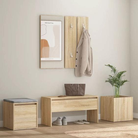 vidaXL Ensemble de Meubles de Couloir Ensemble de Vestiaire Banc dEntrée Miroir Jardinière Salon Intérieur Chêne Sonoma 3082065