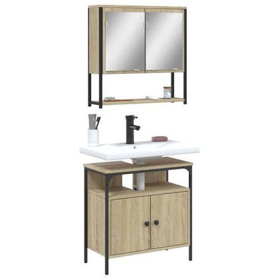 vidaXL Ensemble de Meubles de Salle de Bain 2 pcs, Armoire dÉvier et Armoire à Miroir Mural, Meuble de Rangement Toilette, 3214656
