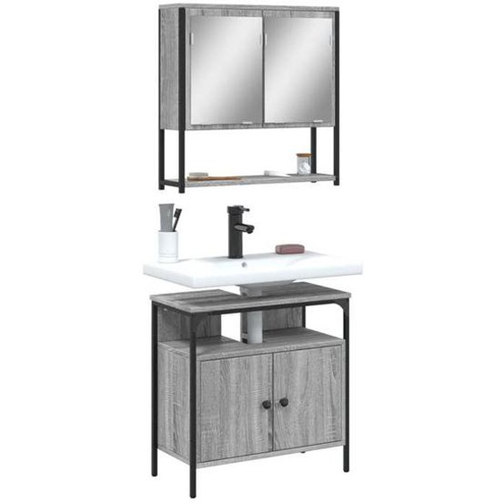 vidaXL Ensemble de Meubles de Salle de Bain 2 pcs, Armoire dÉvier et Armoire à Miroir Mural, Meuble de Rangement Toilette, 3214658