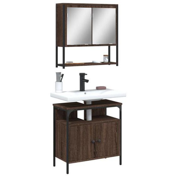 vidaXL Ensemble de Meubles de Salle de Bain 2 pcs, Armoire dÉvier et Armoire à Miroir Mural, Meuble de Rangement Toilette, 3214659