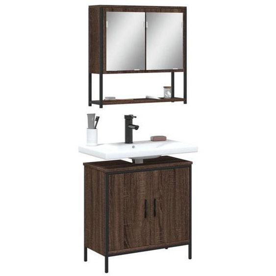 vidaXL Ensemble de Meubles de Salle de Bain 2 pcs, Armoires à Miroir avec Rangement, Organisateur de Toilette, Moderne, 3214664