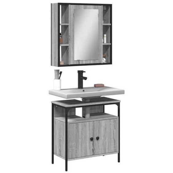 vidaXL Ensemble de Meubles de Salle de Bain 2 pcs, Armoires de Lavabo avec Miroir, Placards de Rangement Toilette, Moderne, 3214718