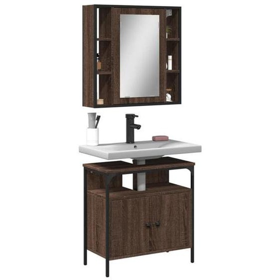 vidaXL Ensemble de Meubles de Salle de Bain 2 pcs, Armoires de Lavabo avec Miroir, Placards de Rangement Toilette, Moderne, 3214719