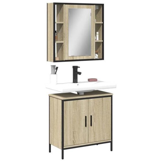 vidaXL Ensemble de Meubles de Salle de Bain 2 pcs, Armoires de Lavabo avec Miroir, Placards de Rangement Toilette, Moderne, 3214721