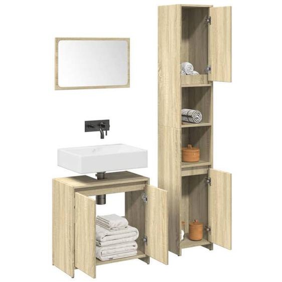 vidaXL Ensemble de meubles de salle de bain 3 pcs chêne sonoma, armoire de salle de bain, armoire de rangement de toilette, 3324974