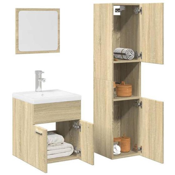 vidaXL Ensemble de meubles de salle de bain 3 pcs chêne sonoma, armoire de salle de bain, placard de salle de bain, meuble 3324992