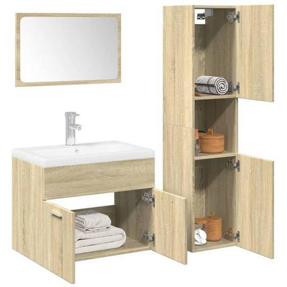 vidaXL Ensemble de meubles de salle de bain 3 pcs chêne sonoma, armoire de salle de bain, placard de salle de bain, meuble 3324993